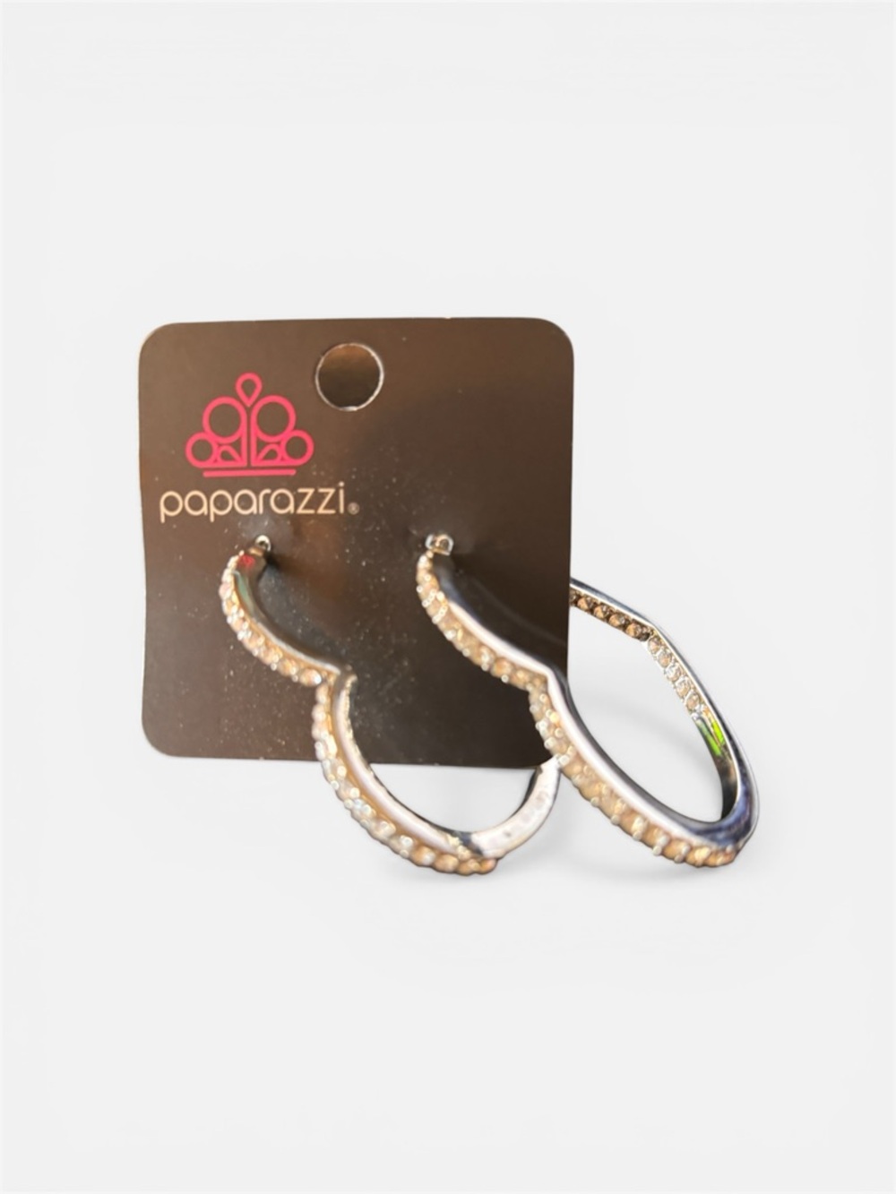 Paparazzi silver Crystal-Accent Heart shaped Hoop Earrings - silver